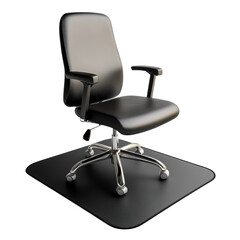 Elegant Black Office Chair on Protective Mat on white background