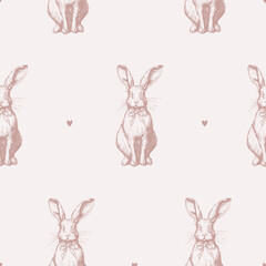 Coquette pink bunny vector pattern