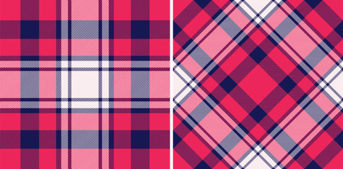 Vibrant pink and navy plaid patterns, perfect for textile design, fashion, or website backgrounds.  Two distinct styles—classic and diagonal—offer versatile options for various projects.