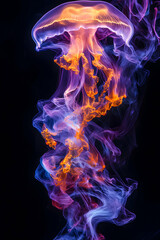Obraz premium Floating jellyfish emits vibrant colors creating a stunning visual in dark waters