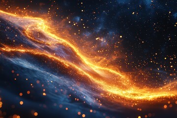 Obraz premium Glowing particles emanating light ethereal night sky digital art cosmic environment artistic viewpoint magical concept