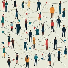 Network of diverse individuals connected by lines on a minimalist background