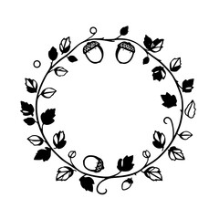 Acorn Wreath: Artistic design of acorns and leaves forming a circle.