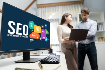 SEO search engine optimization for brisk e-commerce and online retail business showing on computer...