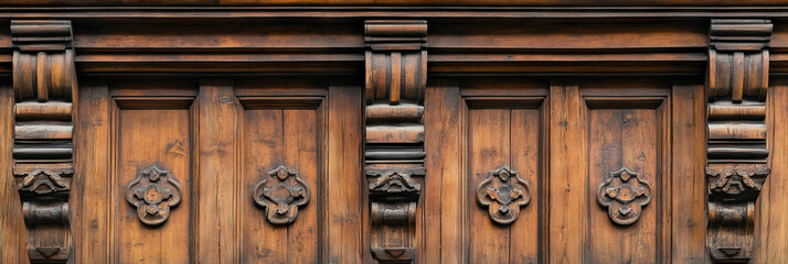 Wooden building facade showcasing intricate textures and architectural details