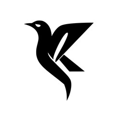 Stylized Black Bird Silhouette on White, minimalistic illustration of a bird.