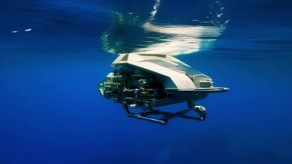 Autonomous underwater vehicle is diving in the deep blue sea, exploring the underwater world and collecting valuable data for scientific research - Powered by Adobe