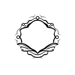 Elegant ornate outline featuring a symmetrical, decorative frame, with simple shapes. A clean, black and white style.