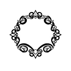Ornate black frame with a vintage ornamental design on a white background.