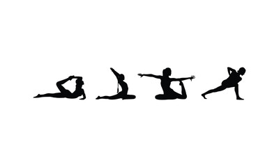 Set of Exercise Silhouette Characters in Active Workout Poses.