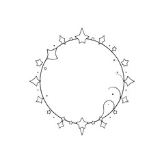Black and white, minimalist illustration of a circle of stars.