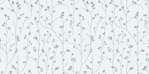 winter pattern with pastel berries on branches is drawn by hand. vector illustration