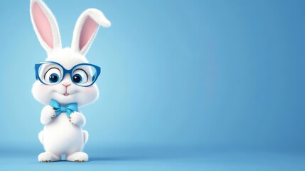 Adorable Bunny in Glasses - Cute cartoon bunny wearing glasses and a bow tie against a light blue background. Perfect for Easter or spring themes