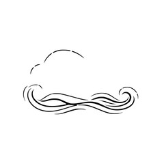 Abstract illustration of a stylized mustache in black on a white background.