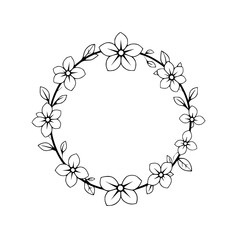Minimalist Floral Wreath: A graphic illustration showing a circular wreath of flowers and leaves.