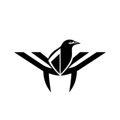 Black and white logo of a bird with wings, the wings are of the same shape.