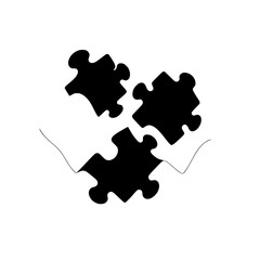 Obraz premium Black and White Puzzle: Three puzzle pieces, arranged with two black pieces overlapping a single white one. The black pieces are against a white background.