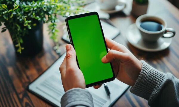 4K Man Using a Smartphone and Swiping Through Apps on Green Screen for Mobile Technology and UI Mockups