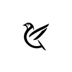 Minimalist bird logo design in black and white; a stylized silhouette against a plain white background.
