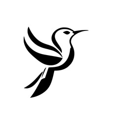 Black and White Hummingbird in Flight Logo: Stylized Bird, a Minimalist Vector Design on a White Background.
