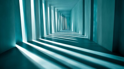 Obraz premium Teal hallway, light streaks, modern architecture, background, design