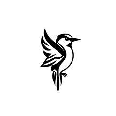 Black and white minimalist logo of a bird with open wing, minimalist art style on a white background.