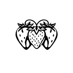 Three strawberries close-up in a graphic black and white style.