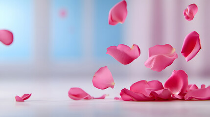 Delicate Pink Petals Falling Gracefully on Soft Surface