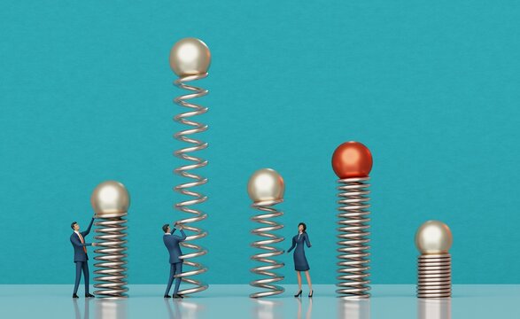 Business people and springs as symbol of new business, startup, generating ideas and lance projects. 3D rendering 