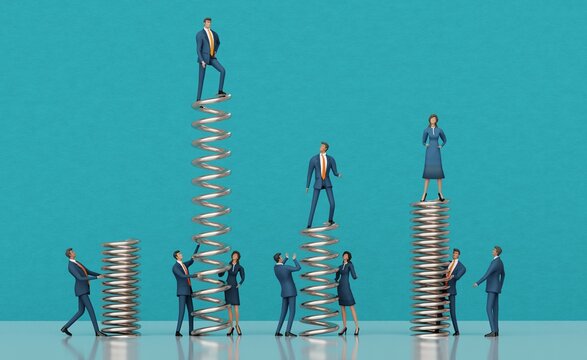 Business people and springs as symbol of new business, startup, generating ideas and lance projects. 3D rendering 