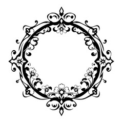 Ornate Black and White Floral Frame, a Decorative Pattern Border with Flowers, Leaves, and Intricate Swirls.
