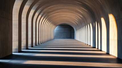 Architectural Arches and Sunlight - Sunlit pathway through a series of concrete arches, creating a dramatic and compelling architectural perspective