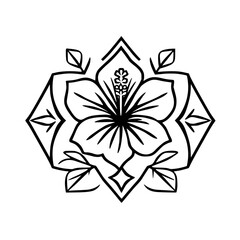 Floral Mandala - a black and white illustration of a hibiscus flower with a geometric design