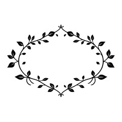 Black leaves forming an ornamental border, set against a white background, creating a symmetrical, stylized botanical pattern.