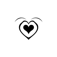 Stylized black heart graphic with curved arcs above, against a white background.