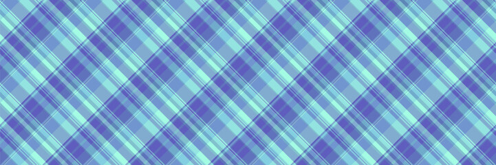 Retro vector plaid check, romantic pattern fabric texture. Multicolored tartan background seamless textile in cyan and blue colors.