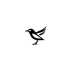Minimalist black and white bird silhouette logo, set against a white background, showcasing a bird taking flight.
