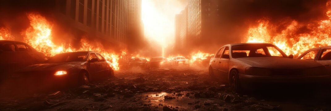 Massive emp attack disrupts urban traffic with fiery chaos