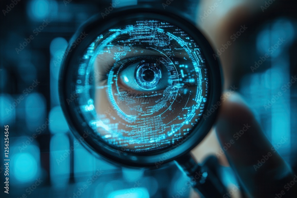 Poster close-up of a cybersecurity analyst investigating a digital security breach on a network server with