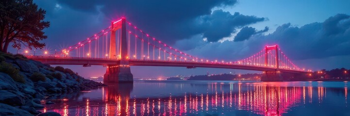 Fototapeta premium Modern and sleek bridge with four shining crowns, bridge, upbeat