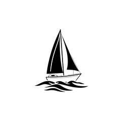 Monochrome illustration of a sailboat on waves, capturing the essence of sailing.