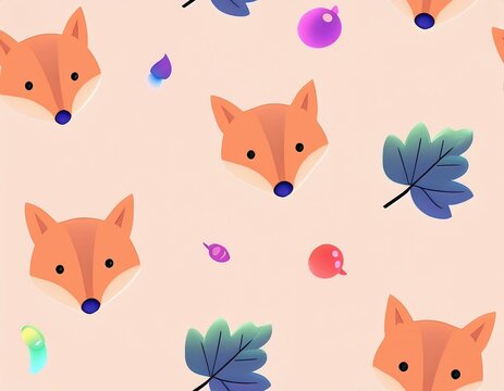 Patr&oacute;n sin fisuras con zorros lindos con hojas de oto&ntilde;o. Fondo infantil estirado a mano con animales salvajes en el bosque.  textura infantil para prendas de vestir, textiles y estampados.