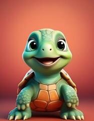 Fototapeta premium Niedliche Schildkröte, roter Hintergrund