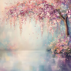 Flowering wisteria tree, spring beauty against a tranquil natural backdrop