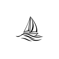 Sailing boat on waters with waves.