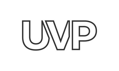 UVP logo design template with strong and modern bold text. Initial based vector logotype featuring simple and minimal typography. Trendy company identity.