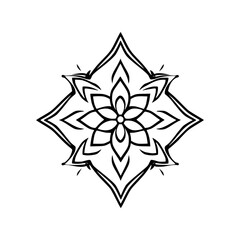 Obraz premium Simple Black and White Star-Shaped Mandala Illustration, Mandala Flower Symbol on White Background.