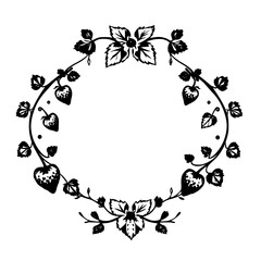 Botanical-Framed Strawberry Vine: An Oval Composition in Black and White, Vintage.