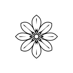 Simple, symmetrical floral design in black and white, clean lines, white background, minimalist.
