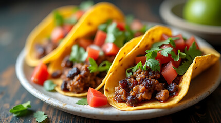 Taco with colorful fillings like lettuce, tomatoes, and cheese, showcasing the vibrant and lively concept of street food.